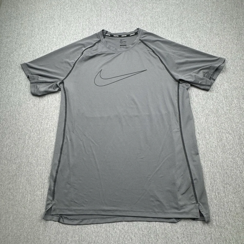 Nike Pro Dri-Fit Shirt Mens XL Gray‎ Stretch Short Sleeve Slim Fit Crew Neck